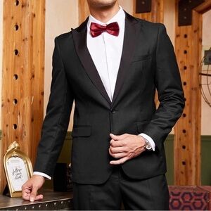 Men’s Coofandy black suit jacket and bow tie. Size Large new with tag